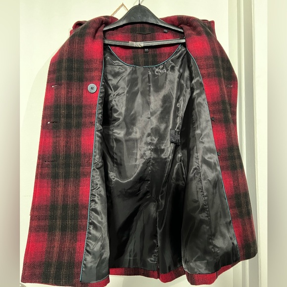 Steve Madden red and black Small plaid coat - Picture 2 of 7